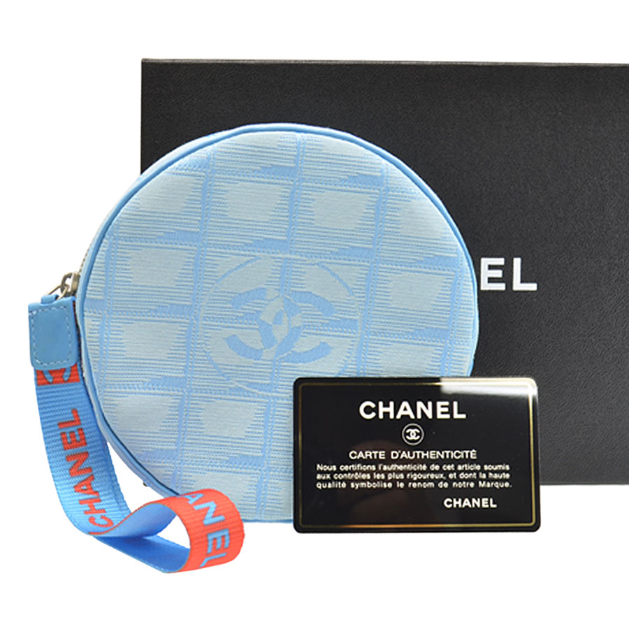 シャネル CHANEL ポーチ ニュートラベルライン ブルーxレッド ナイロンジャガードxレザー マルチケース レディース 【中古】【定番人気】 - 53258f