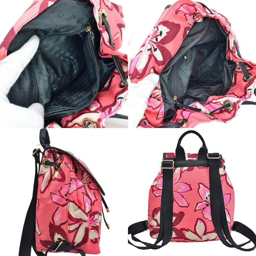 ケイトスペード Kate Spade リュック フラワー柄 ピンクxブラック ナイロンxレザー レディース 【中古】【定番人気】 - s0719