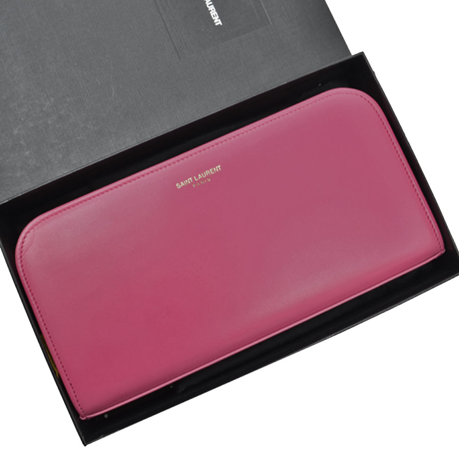 サンローラン SAINT LAURENT 長財布 ピンクxゴールドカラー レザー ラウンドファスナー レディース 【中古】【定番人気】 - r8486f