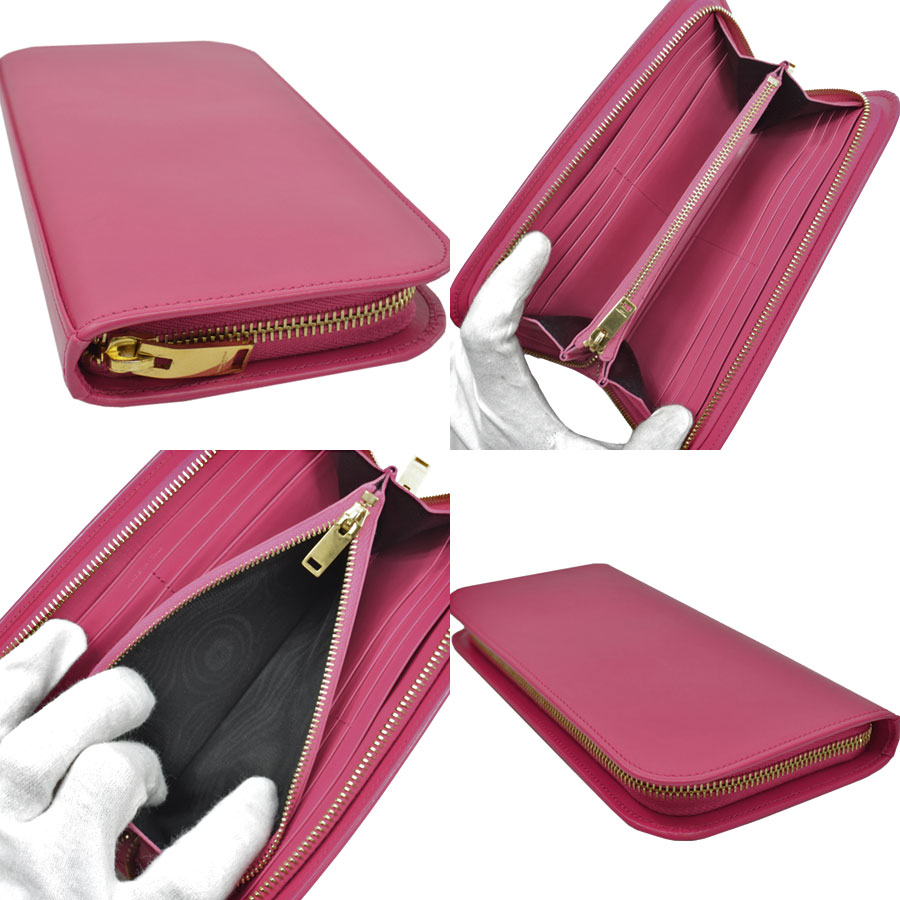 サンローラン SAINT LAURENT 長財布 ピンクxゴールドカラー レザー ラウンドファスナー レディース 【中古】【定番人気】 - r8486f