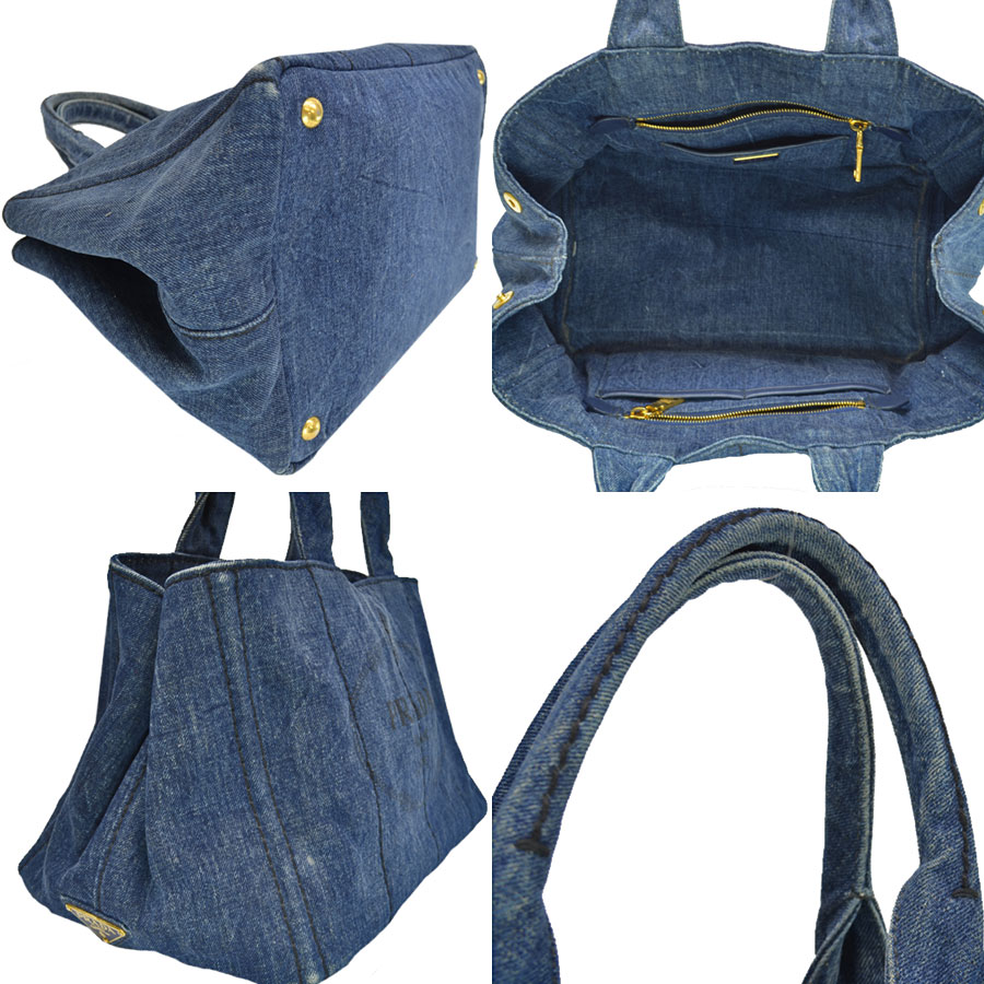 プラダ PRADA バッグ カナパ ネイビー デニム トートバッグ ハンドバッグ レディース 【中古】【定番人気】 - 52178a