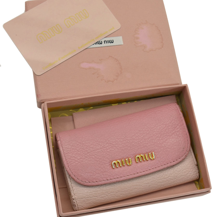 ミュウミュウ MIUMIU キーケース ピンクxゴールドカラー レザーx金属素材 6連 レディース 【中古】【おすすめ】 - s0115