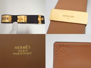 エルメス HERMES バングル コリエドシアン ブラックxゴールド金具 レザー ブレスレット ワイドブレス レディース メンズ 【中古】【おすすめ】 - e36512