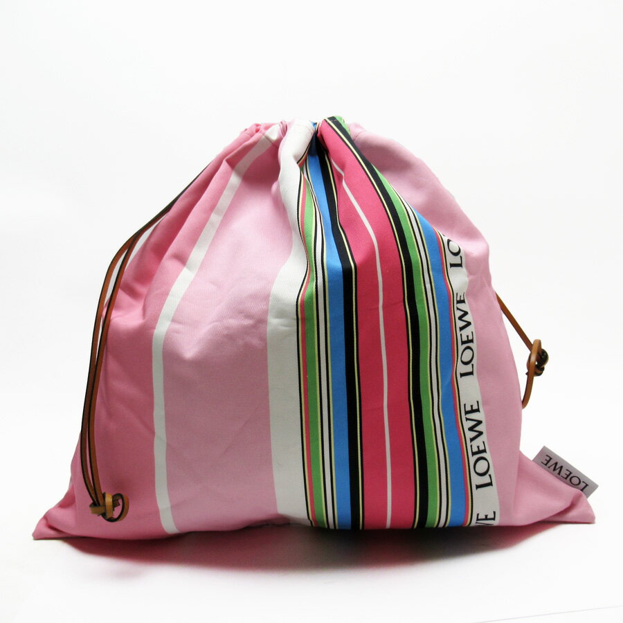 【美品】ロエベ LOEWE 巾着バッグ 巾着ポーチ DRAWSTRING POUCH L STRIPES ピンク系 キャンバスxレザー 【中古】 - h26625のサムネイル