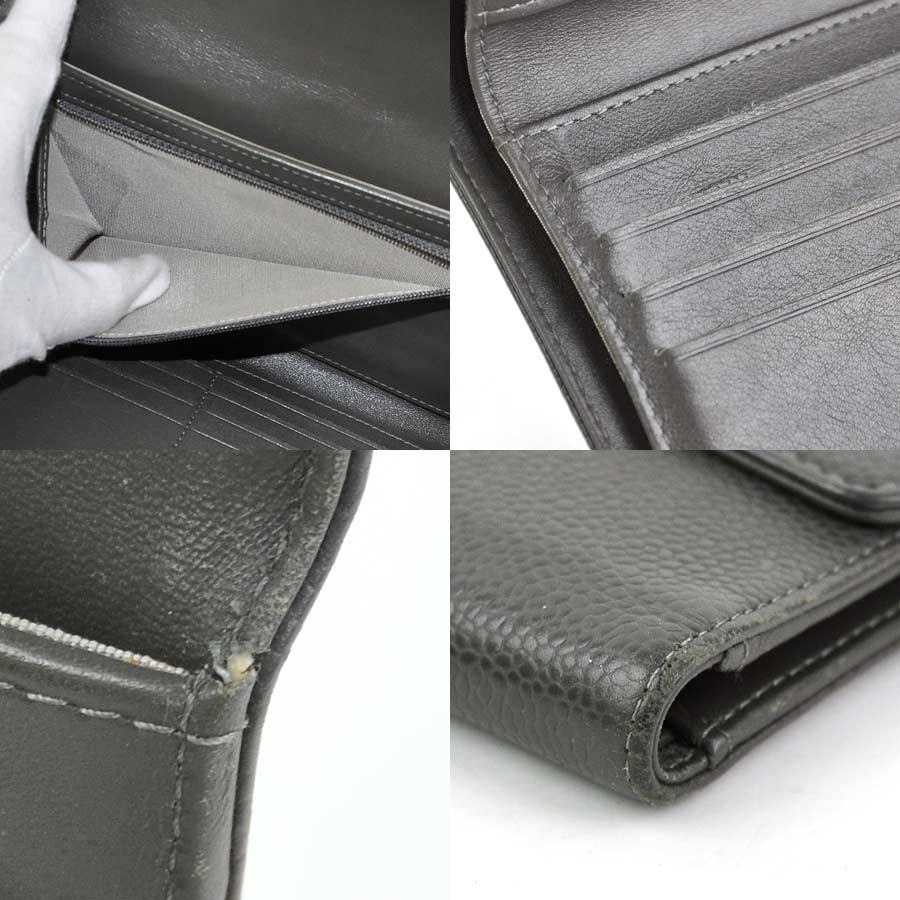 シャネル 二つ折り長財布 ココマーク グレー キャビアスキン CHANEL レディース 送料無料【中古】【定番人気】 - y14087a