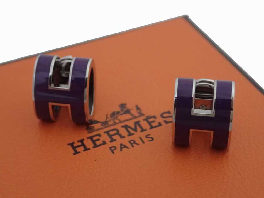 エルメス HERMES ピアス ポップアッシュ シルバーxパープル 金属素材xエナメル ロゴピアス シルバーピアス レディース 【中古】【おすすめ】 - e53208fのサムネイル