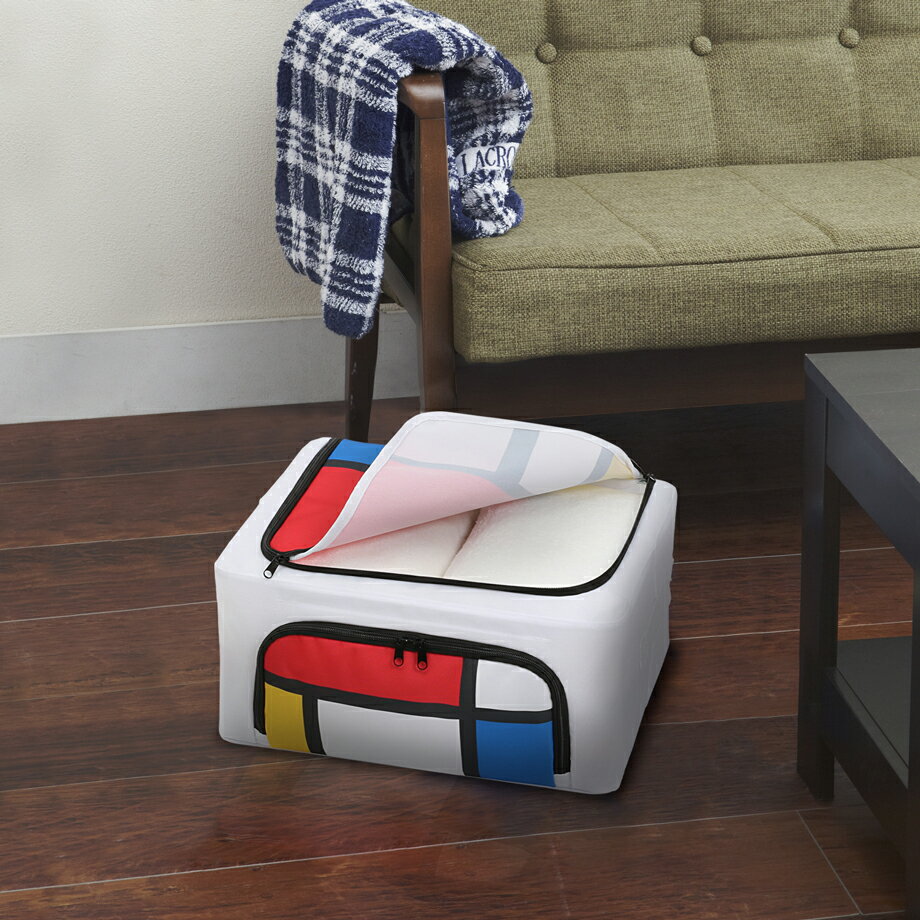 収納ケース 収納ボックス モンドリアン風 コンポジション ワイヤー入り 積み重ね 折りたたみ フタ付き ..