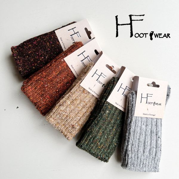 靴下 レディース 暖かい H FOOTWEAR CHAUVEH FOOTWEAR ポルトガル製 ソックス　hfootwear プレゼント おしゃれ 厚手ソックス ナチュラル ウール クルー ミドル くつ下 リブ編み