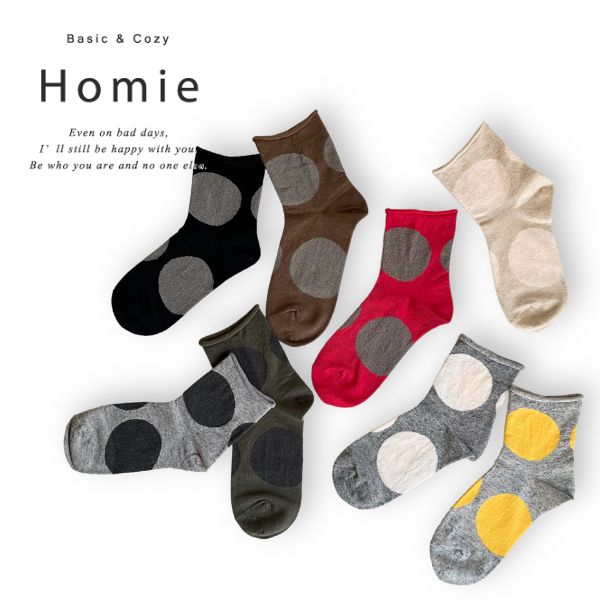 楽天ヤマショウ生活商店靴下 Homie Big Dot Socks ビッグ ドット ソックス H037大人 ナチュラル 春 夏 日本製 HEAVENLY Homie レディース ソックス 水玉 ドット コットン リネン 綿 麻