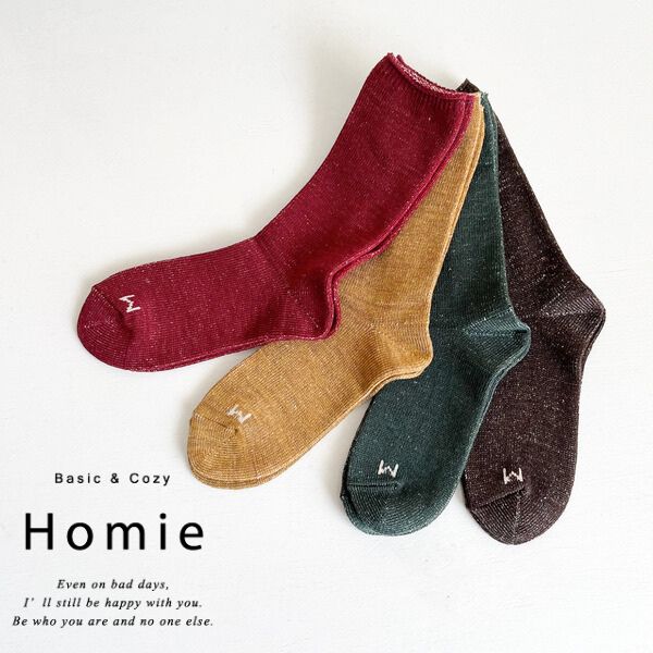 Rakuten - Homie ウール コットン HMソックス H080 ホミー 日本製 靴下レディース 暖かい ウール混 内側コットン ソックス クルー丈 シンプル 無地 秋冬 かわいい おしゃれ