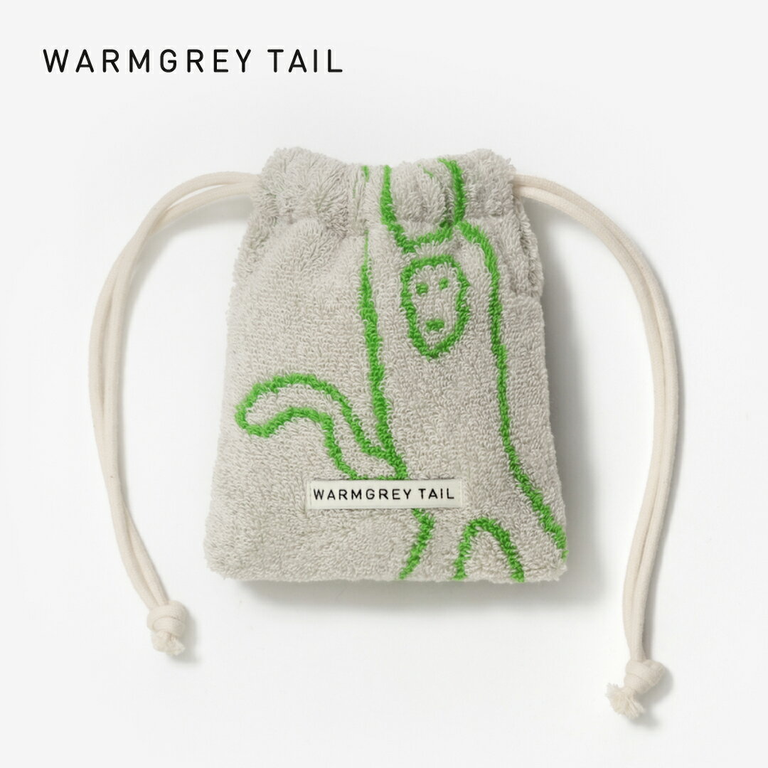 WARMGREYTAIL MONKEY TERRY POUCH GREEN ON GREY 巾着ポーチ 韓国 ブランド ウォームグレーテイル コットン 綿 ストリングポーチ 販売 ギフト プレゼント