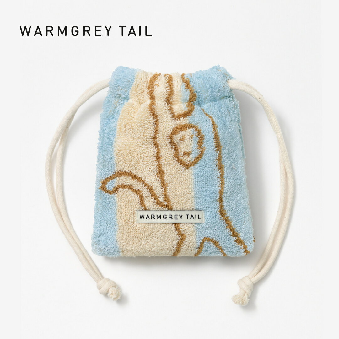 WARMGREYTAIL MONKEY TERRY POUCH BLUE STRIPE 巾着ポーチ 韓国 ブランド ウォームグレーテイル コットン 綿 ストリングポーチ 販売 ギフト プレゼント
