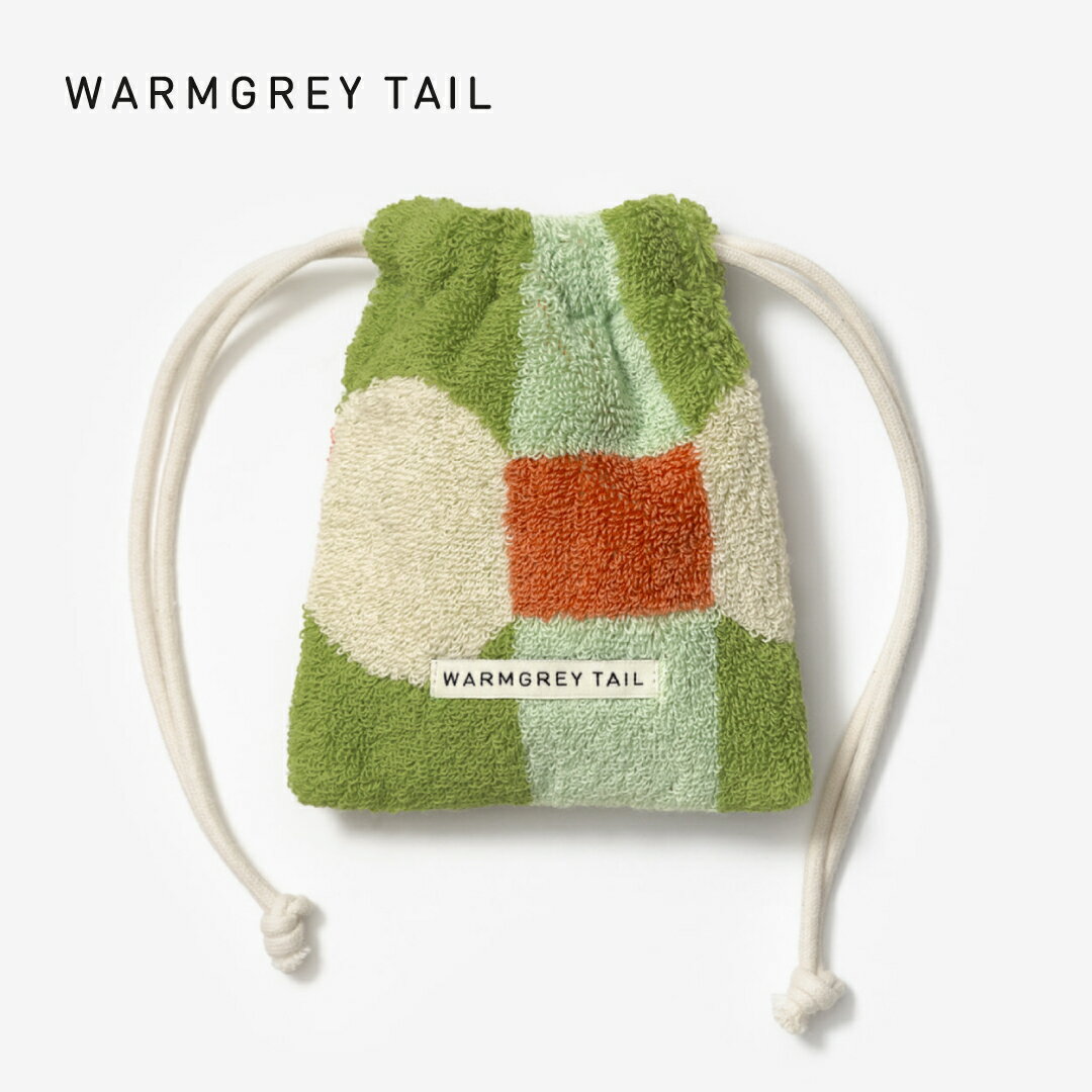 WARMGREYTAIL DOT CHECK TERRY POUCH CREAM ON MINT 巾着ポーチ 韓国 ブランド ウォームグレーテイル コットン 綿 ストリングポーチ 販売 ギフト プレゼント