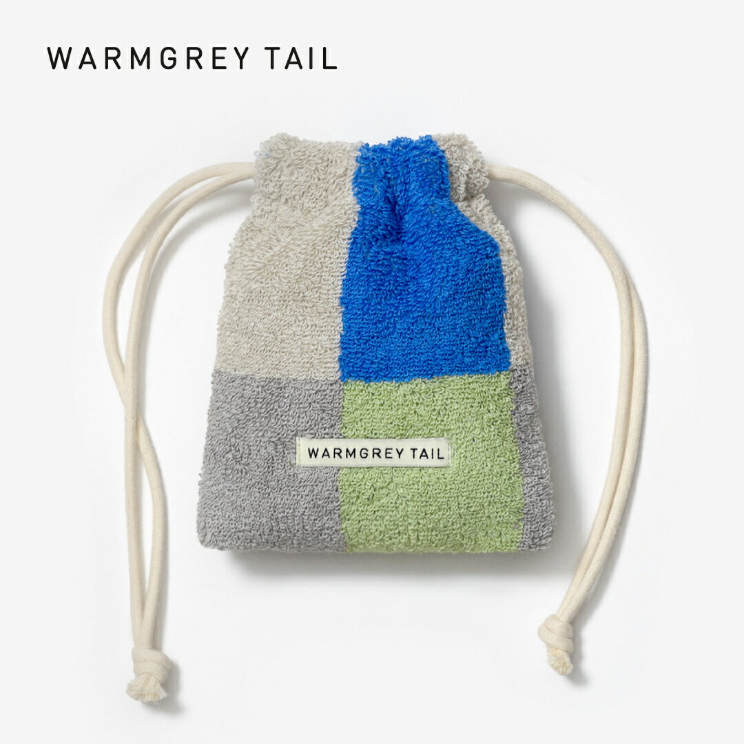 WARMGREYTAIL CHECK TERRY POUCH KHAKI BLUE 巾着ポーチ 韓国 ブランド ウォームグレーテイル コットン 綿 ストリングポーチ 販売 ギフト プレゼント