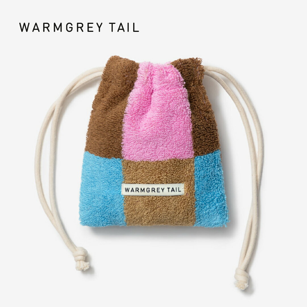 WARMGREYTAIL CHECK TERRY POUCH BERRY CHOCO 巾着ポーチ 韓国 ブランド ウォームグレーテイル コットン 綿 ストリングポーチ 販売 ギフト プレゼント