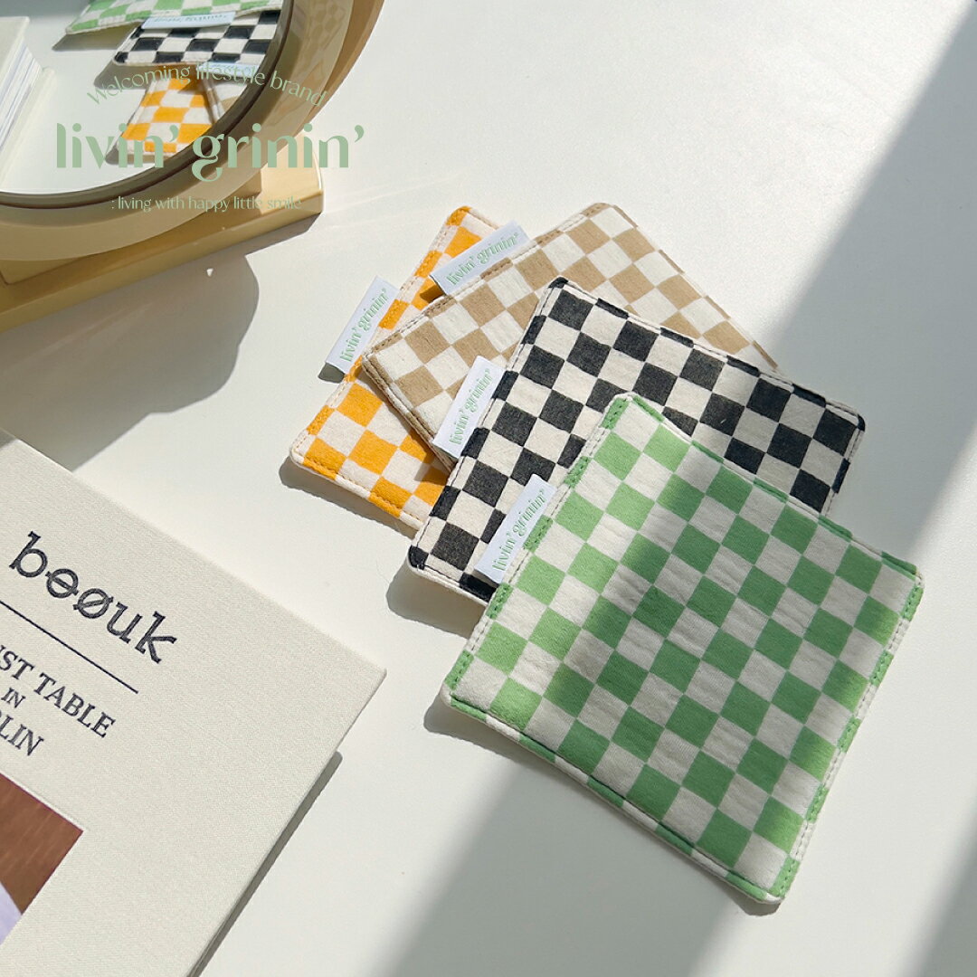 コースター（予算3000円以内） 【合計1,100円以上で送料無料】livin grinin checkerboard coaster コースター 韓国 ブランド ハンドメイド ガーゼ コットン ファブリック キッチン モダン かわいい おしゃれ 整理 handmade 日本 販売 ギフト プレゼント【送料無料】