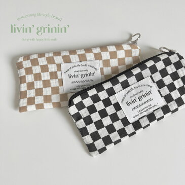 【NEW!】livin grinin chess check pencil case 韓国 ブランド ハンドメイド ペンケース 筆箱 レディース 小物入れ 布 ポーチ 収納 かわいい おしゃれ 整理 handmade 日本 販売 ギフト プレゼント【送料無料】