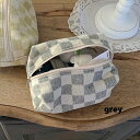 unfold Checker Board Terry Pouch Largeアンフォールド ポーチ レディース 韓国 韓国ブランド ファブリック コットン コスメ 通勤 通学 おしゃれ 日本 販売 Unfold ギフト プレゼント 3