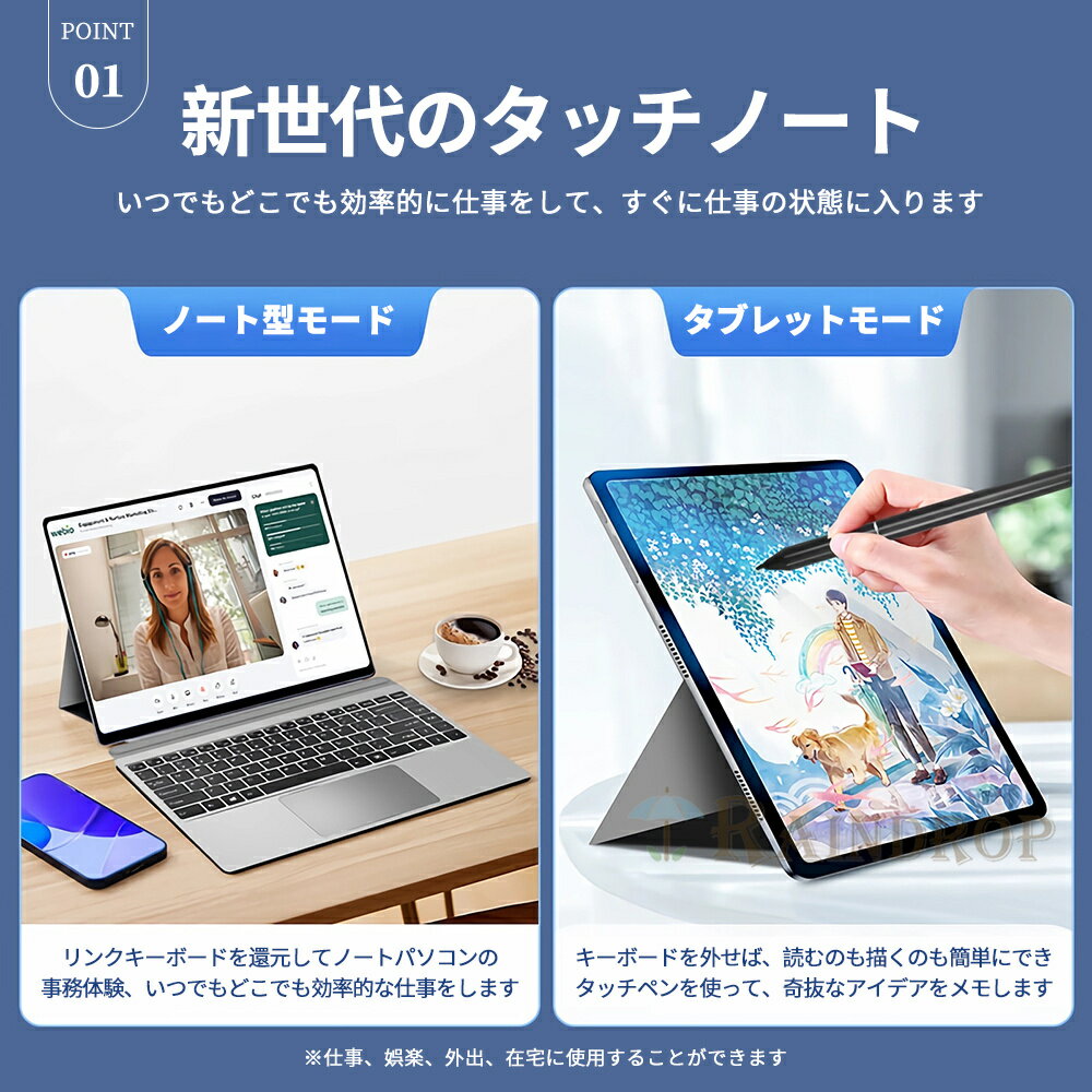 ＼office付き・3年保証／タブレットPC ノートパソコン 2in1 PC office付き 14インチ タブレット 新品 Windows11搭載 初期設定済 持ち運べる 小型 高性能 3.4GHz 13世代N95CPU 12GB高性能メモリ 高速SSD 2TB Webカメラ ペン付き 高級2in1 出張用 正規品