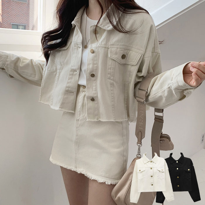 【送料無料】ジャケット レディース スプリング ショート丈 レディース gジャン 白 アウター ジャケット レディース 春 クロップド丈 アウター ブラック ジージャン レディース 黒 アウのサムネイル