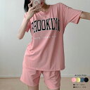 【夏】【在庫限り【メール便送料無料】半袖tシャツ+パンツセット ロゴ入り セットアップ レディース カジュアル 半袖 短パン アンサンブル 夏 韓国ファッション ホームウェア 夏 tシ