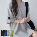 【メール便送料無料】半袖Tシャツ オーバーフィット袖パッチ入り半袖tシャツ レディース ロゴ入り 半袖tシャツ オーバーフィット tシャツ ゆったり トップス クルーネック デイリー オ