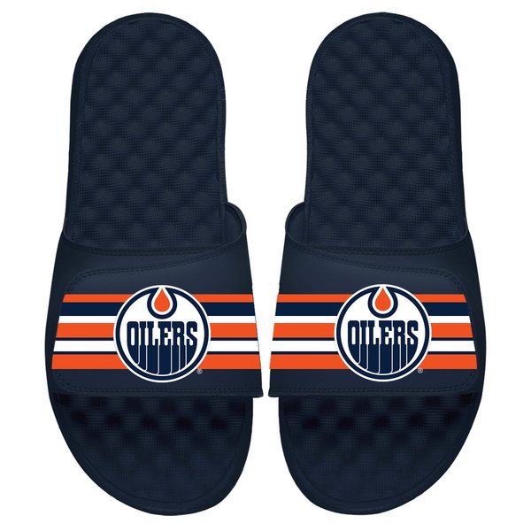 ACXCh Y T_ V[Y Edmonton Oilers ISlide Stripe Logo Slide Sandals Navy