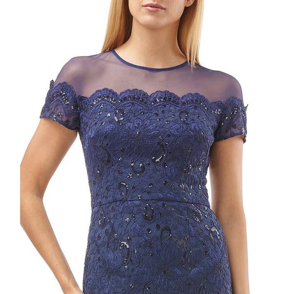 ジェイエスコレクションズ レディース ワンピース トップス Illusion Yoke Lace Gown Navy ジェイエスコレクションズ レディース ワンピース トップス Illusion Yoke Lace Gown Navy