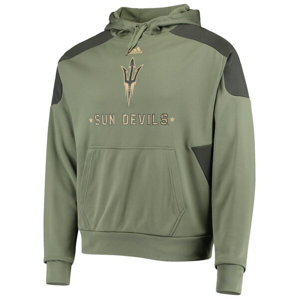 アディダス メンズ パーカー・スウェットシャツ アウター Arizona State Sun Devils adidas Military Appreciation Salute To Service AEROREADY Pullover Hoodie Olive