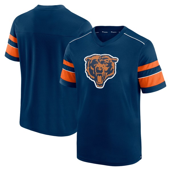 ファナティクス メンズ Tシャツ トップス Chicago Bears Fanatics Branded Textured Throwback Hashmark VNeck TShirt Navy