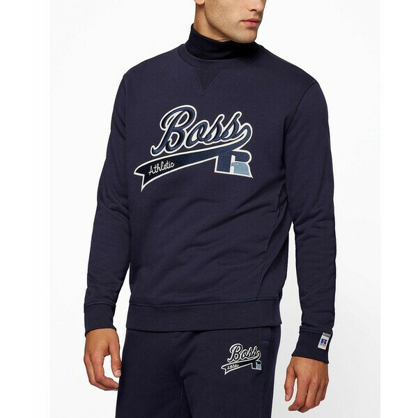 ヒューゴボス メンズ パーカー・スウェットシャツ アウター BOSS Men's Russell Athletics Cotton Sweatshirt Navy