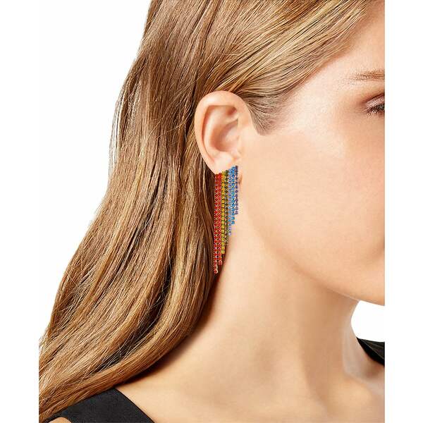 ゲス レディース ピアス＆イヤリング アクセサリー Gold-Tone Rainbow Rhinestone Fringe Linear Earrings Gold