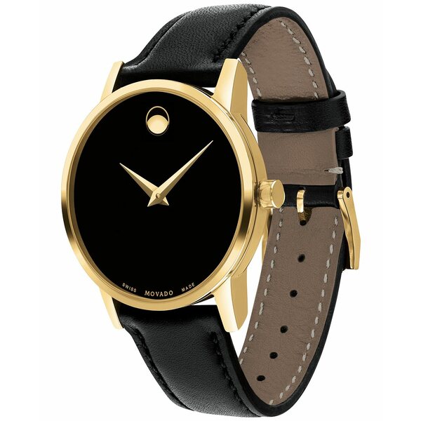 モバド モバド レディース 腕時計 アクセサリー Women's Swiss Museum Classic Black Leather Strap Watch 28mm Black/Gold Black