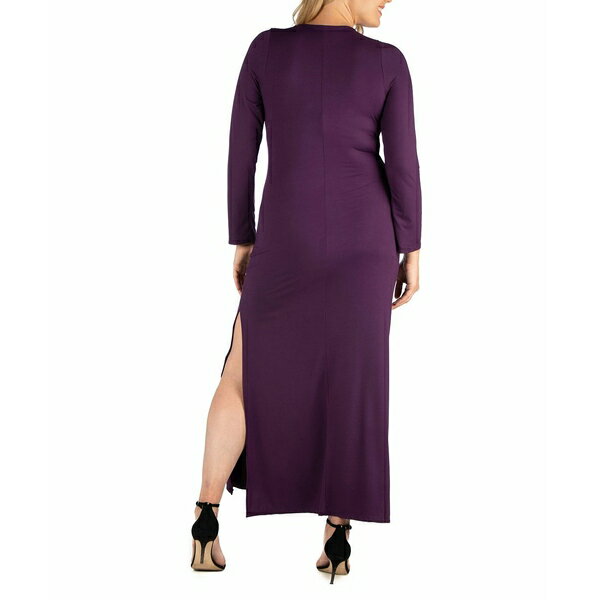 24セブンコンフォート レディース ワンピース トップス Women's Plus Size Side Slit Fitted Maxi Dress Purple
