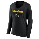 ファナティクス レディース Tシャツ トップス Joey Porter Jr. Pittsburgh Steelers Fanatics Branded Women's Team Wordmark Player Name & Number Long Sleeve VNeck TShirt Black