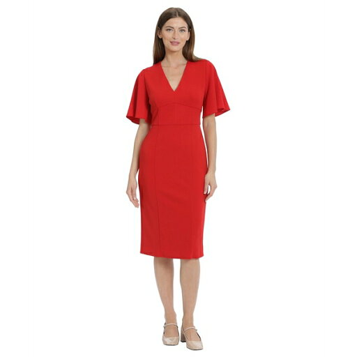 マギーロンドン レディース ワンピース トップス Women's Crepe Flutter-Sleeve Midi Dress Racing Red マギーロンドン レディース ワンピース トップス Women's Crepe Flutter-Sleeve Midi Dress Racing Red