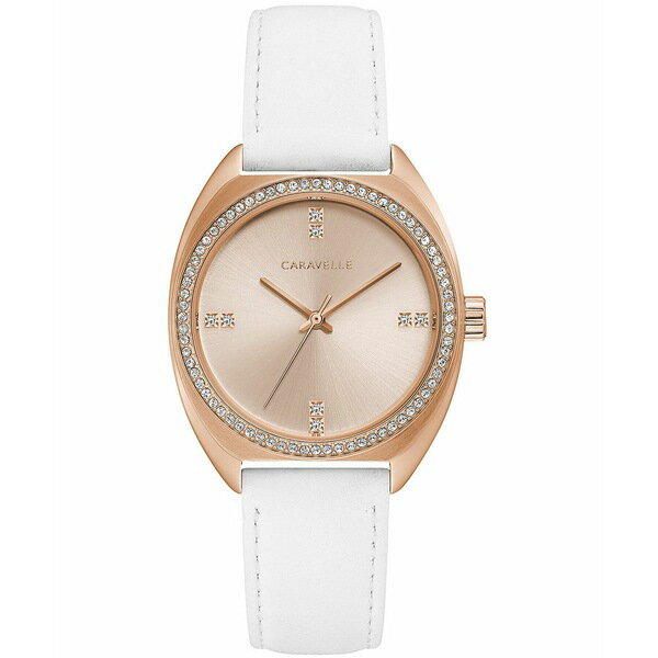 キャラベル レディース 腕時計 アクセサリー Women's Crystal White Leather Strap Watch 32mm Black