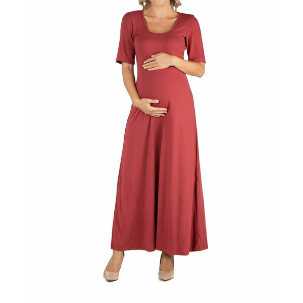 24セブンコンフォート レディース ワンピース トップス Casual Maternity Maxi Dress with Sleeves Brick