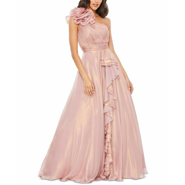 マックダガル レディース ワンピース トップス Women's Iridescent One Shoulder Rosette Ball Gown Rose Gold