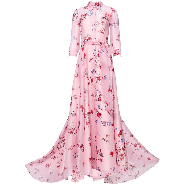 キャロライナヘレラ レディース ワンピース トップス フローラル シルクイブニングドレス Pink Light