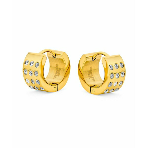 ブリング レディース ピアス＆イヤリング アクセサリー Unisex Channel Set 3 Row Cubic Zirconia CZ K-pop Wide Mini Hoop Huggie Earrings For Men Women Silver Black, Rose Yellow Gold Plated Steel Stainless Gold-tone