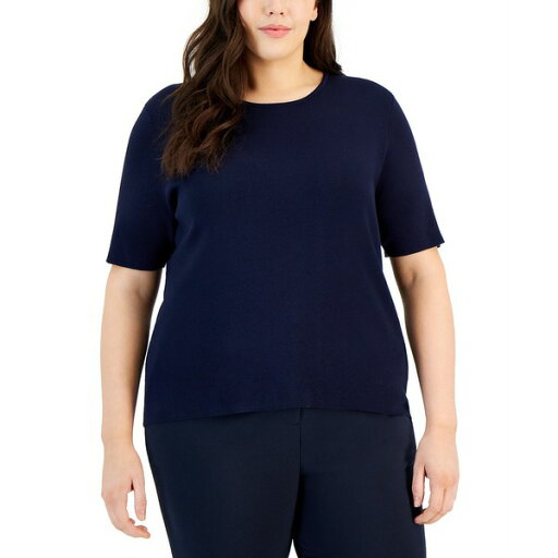 タハリエーエスエル レディース カットソー トップス Plus Size Crewneck Short Sleeve Top Navy タハリエーエスエル レディース カットソー トップス Plus Size Crewneck Short Sleeve Top Navy