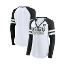 ファナティクス レディース Tシャツ トップス Women 039 s Branded White Las Vegas Raiders Plus Size True to Form Lace-Up V-Neck Raglan Long Sleeve T-shirt White