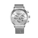 X^[O Y rv ANZT[ Men's Silver Tone Mesh Stainless Steel Bracelet Watch 48mm Silver
