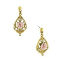 2028 fB[X sAXCO ANZT[ Gold-Tone Crystal and Pink Porcelain Rose Filigree Drop Earrings Pink