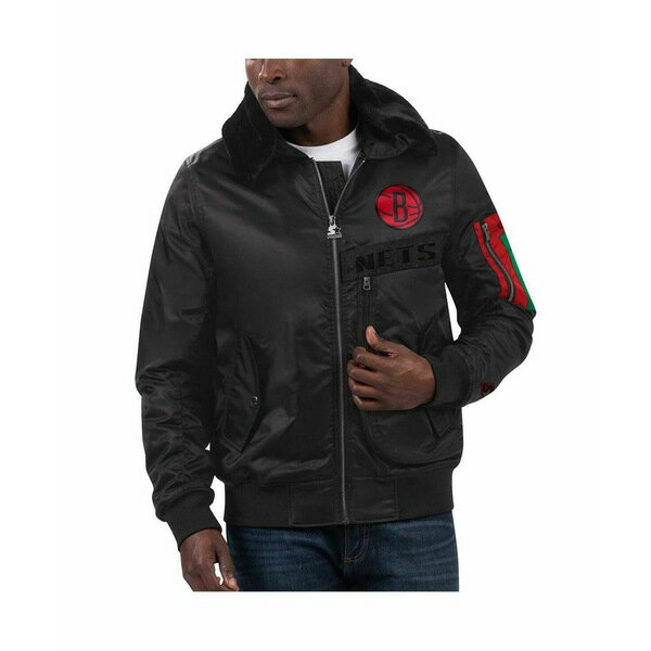 スターター メンズ ジャケット&ブルゾン アウター Men's x Ty Mopkins Black Brooklyn Nets Black History Month Satin Full-Zip Jacket Black