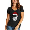 エルエーポップアート レディース Tシャツ トップス Women's Feliz Navidad Santa Claus Word Art V-Neck T-shirt Black