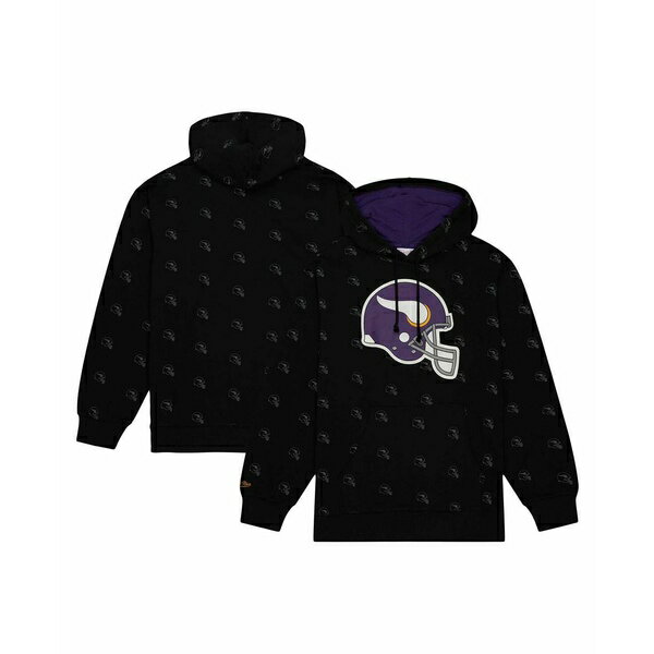 ミッチェル&ネス メンズ パーカー・スウェットシャツ アウター Men's Black Minnesota Vikings Allover Print Fleece Pullover Hoodie Black