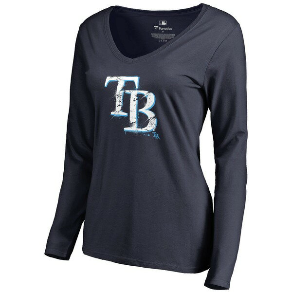 t@ieBNX fB[X TVc gbvX Tampa Bay Rays Fanatics Branded Women's Splatter Logo Long Sleeve VNeck TShirt Navy