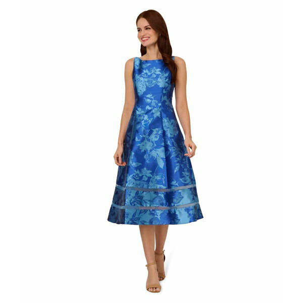 アドリアナ パペル レディース ワンピース トップス Metallic Jacquard Midi Dress Blue Multi